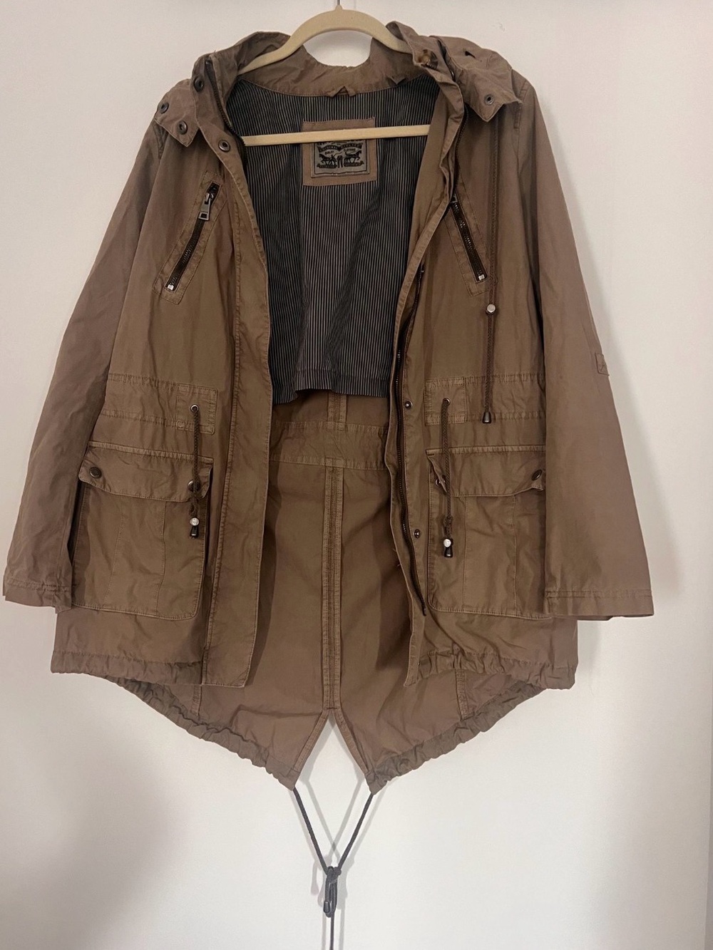 Levi Strauss Womens Utility Jacket Khaki Hooded Zip Parka Size M